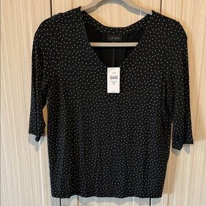 J. Jill Black & White Polka Dot V-Neck Short Sleeve Top